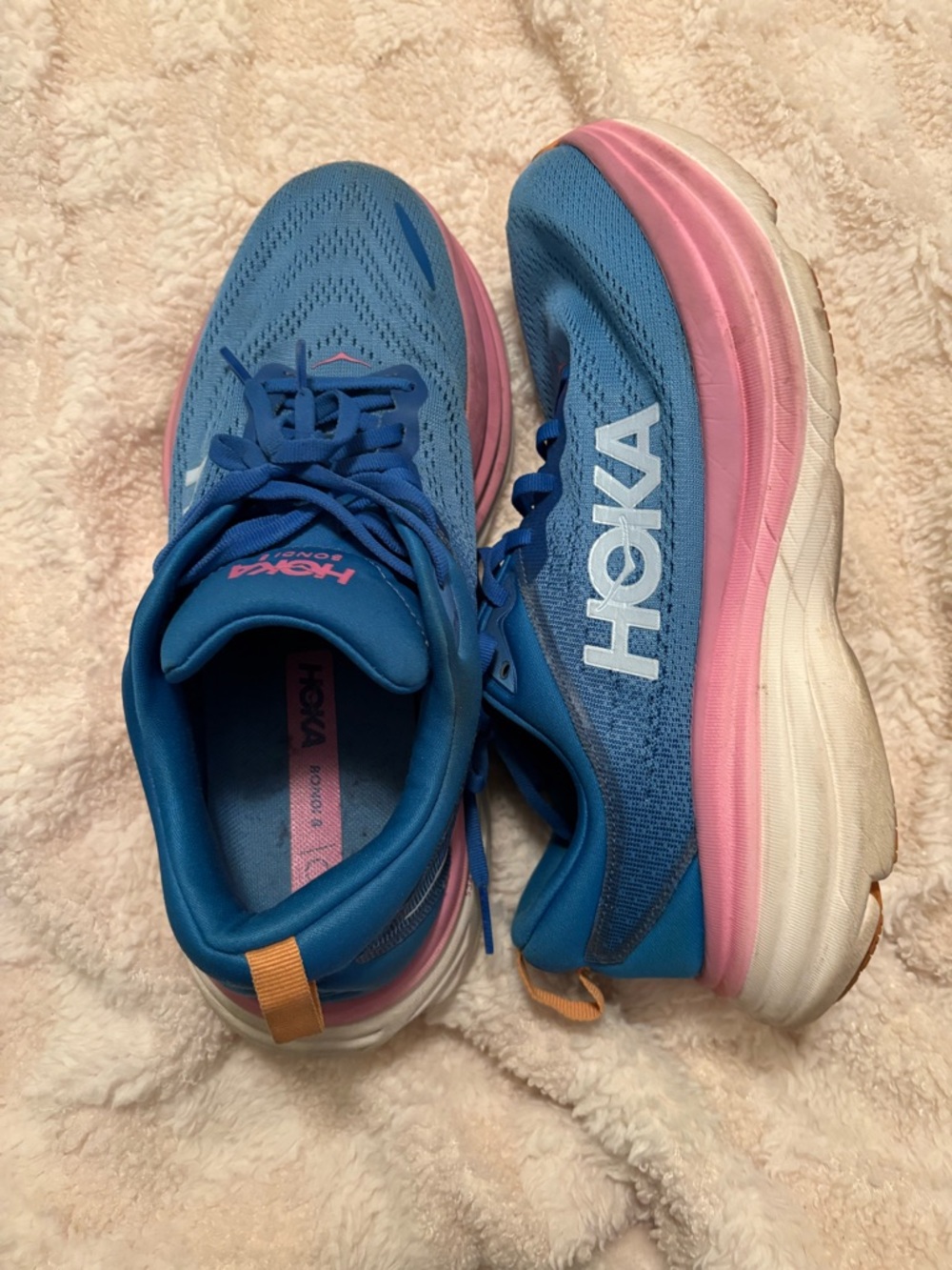 Hoka Women's Blue Running Shoes with Pink Midsole